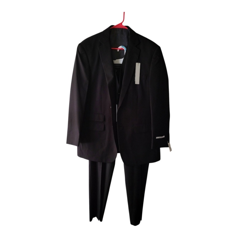 Perry Ellis Portfolio Black Stiped Men's 3 Piece Suit 42R‎ $400msrp
